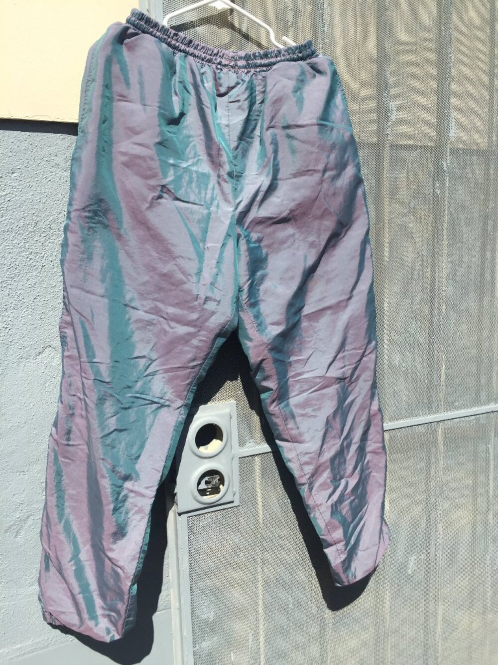 Vtg 90s Westport Iridescent Windbreaker Track Pants Purple Teal Oil Slick Y2K, L